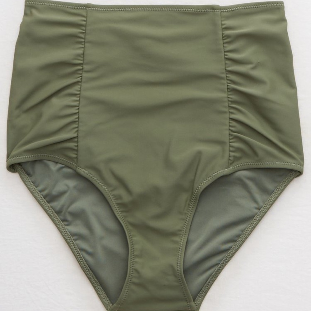 Aerie high waisted bikini bottom olive fun green. Size large L.